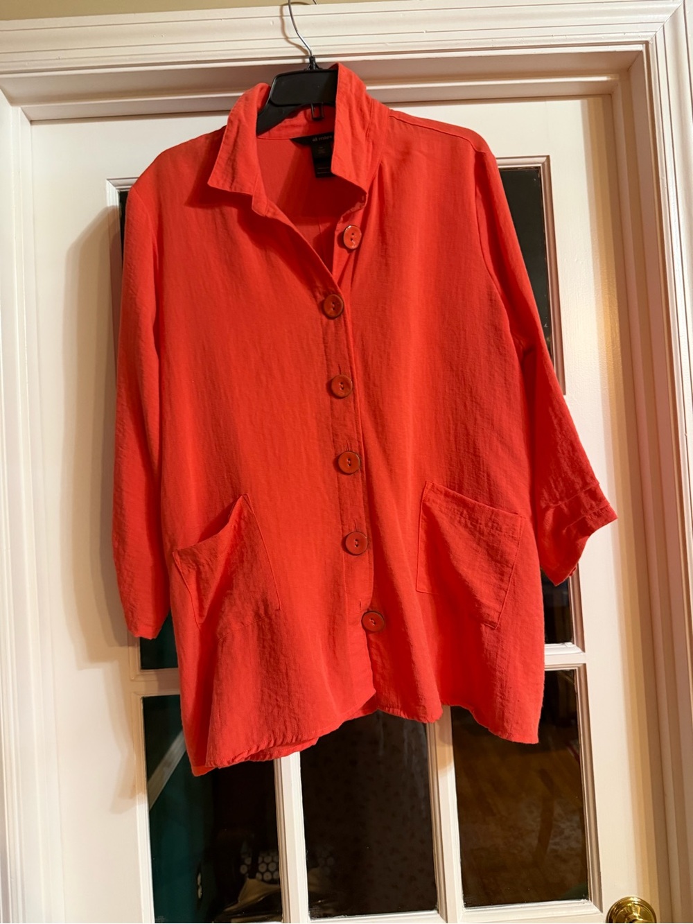Ali Miles Vibrant Coral Button-Front Blouse